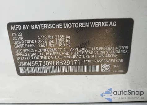 2020 BMW 330I xDrive z USA, uszkodzony, nr VIN 3MW5R7J09L8B29171